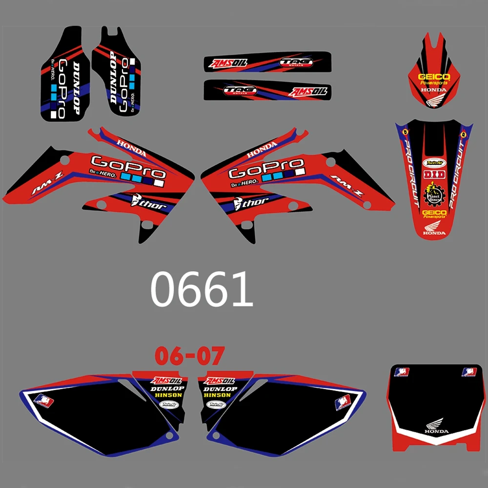 

For HONDA CRF250R CRF250 2006 2007 Graphics Decals Stickers Custom Number Name 3M Full Motorcycle Backgrounds Accessories