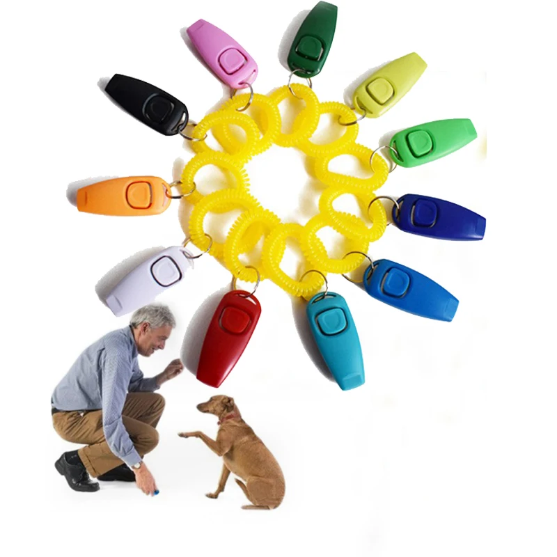 Silbato de entrenamiento 2 en 1 para perros y mascotas, correa de muñeca portátil con clic, entrenador ligero, guía de ayuda, llave de sonido, producto para perros