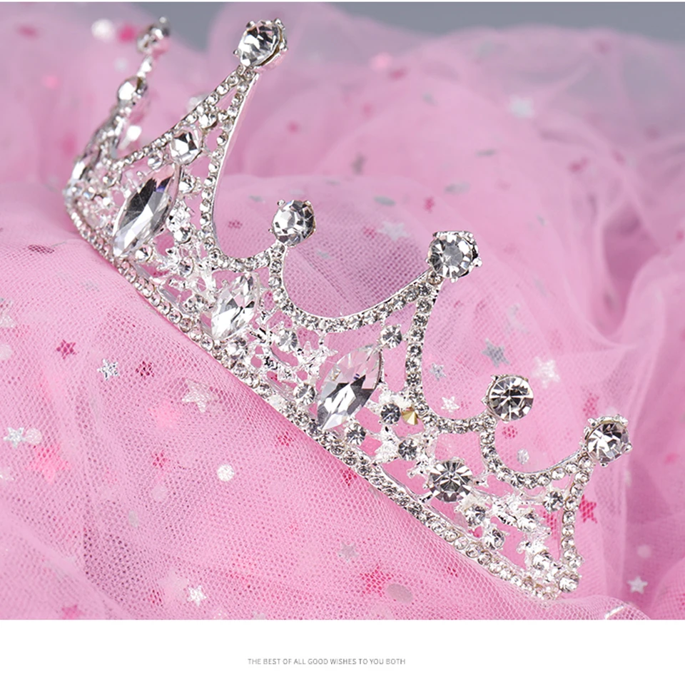 Модные принадлежности для волос для девочки Tiaras корона принцессы из страз сплав серебристого цвета Детские вечерние головные уборы
