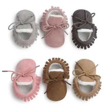 

Newborn Baby Booties Infant Boy Girl Warm Fluff Fringe Suede Sofe Lace-up Toddler Baby First Walker Shoes Casual Moccasins