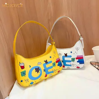 

Chic Creative Design Women Casual PU Leather Handbags Classic Texture Letter Graffiti Lady Shoulder Totes Armpit Bag