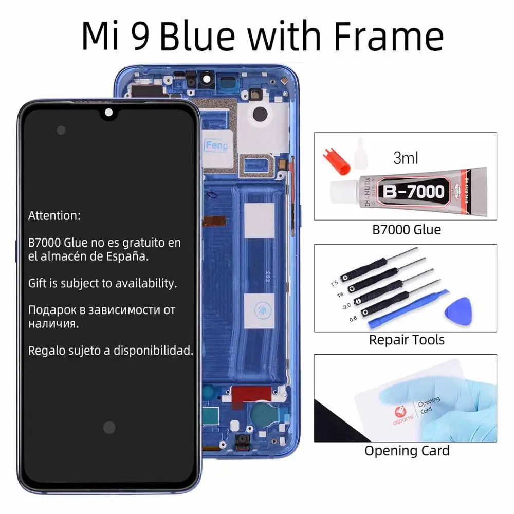 6,39 ''AMOLED ЖК-дисплей для Xiaomi Mi 9 дисплей сенсорный экран с рамкой для Xiaomi Mi 9 SE ЖК-дисплей Замена экрана - Цвет: Mi 9 Blue Frame
