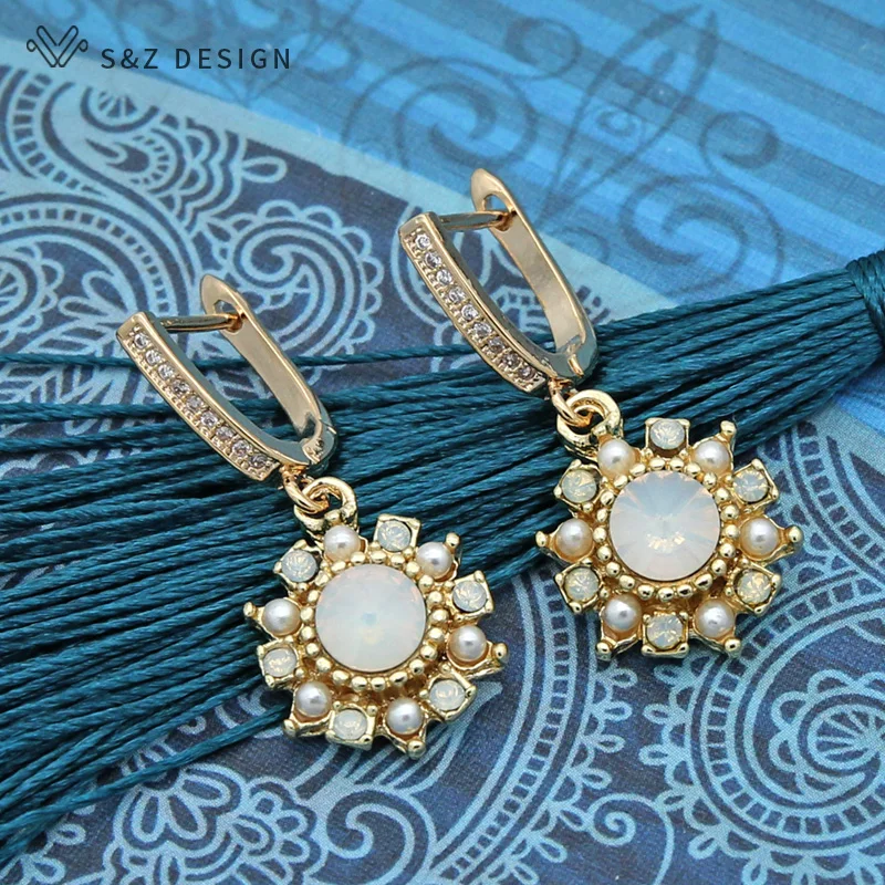 S&Z DESIGN Japanese South Korean Cubic Zirconia Gold Color Dangle Earrings New Fashion For Women Wedding Party Elegant Jewelry