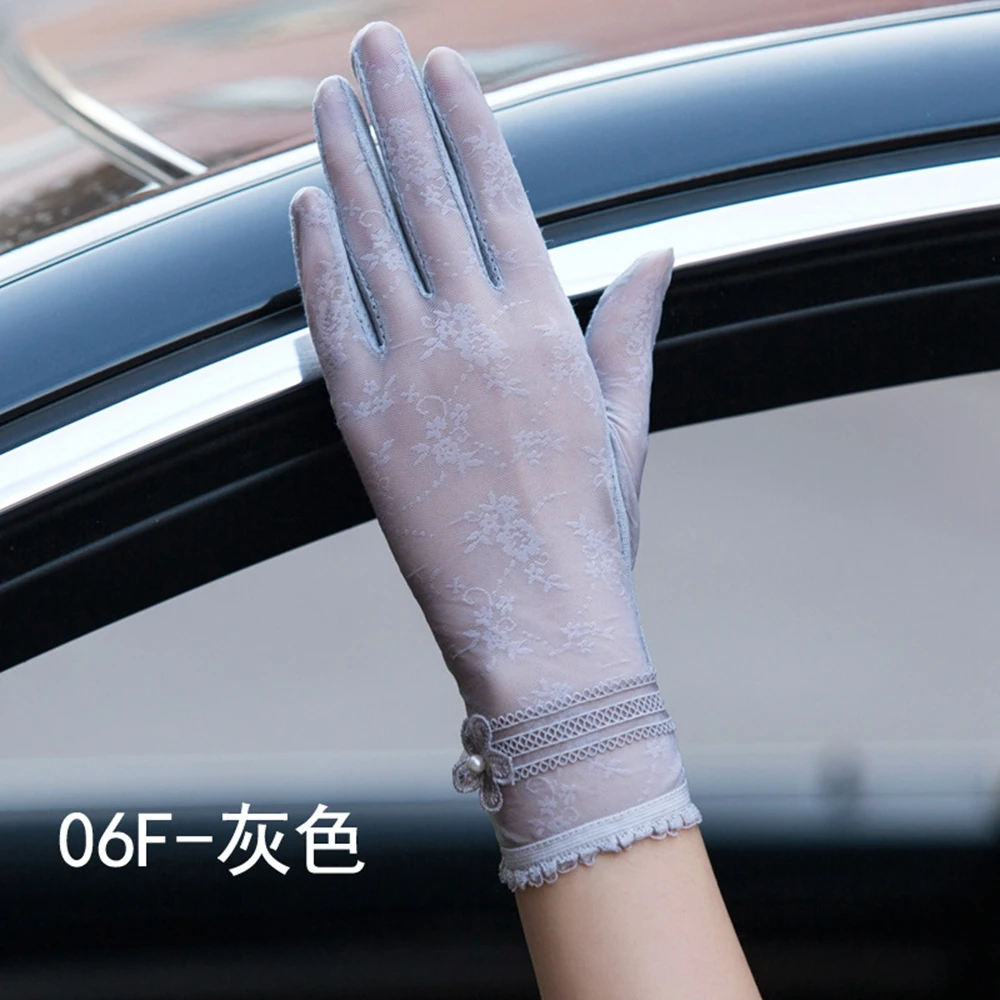 06F gray HanXi Модные женские шелковые перчатки, летние спортивные перчатки с сенсорным экраном, кружевные варежки с защитой от солнца - Цвет: 06F gray