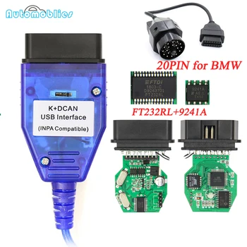 

OBD2 For BMW INPA K+CAN Diagnostic Tool With Switch FT232RL Chip Cable INPA K+DCAN 20Pin for BMW from 1998 to 2013 PK FT232RQ
