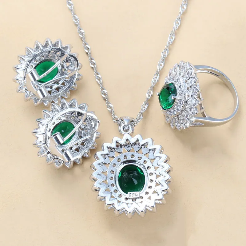 Bridal Jewelry Sets Crystal Jewelry Sets Fine Sunflower Green Zircon 925 Silver Bridal Clip Earrings Necklace Bracelet And Ring For Women /Girl Gift