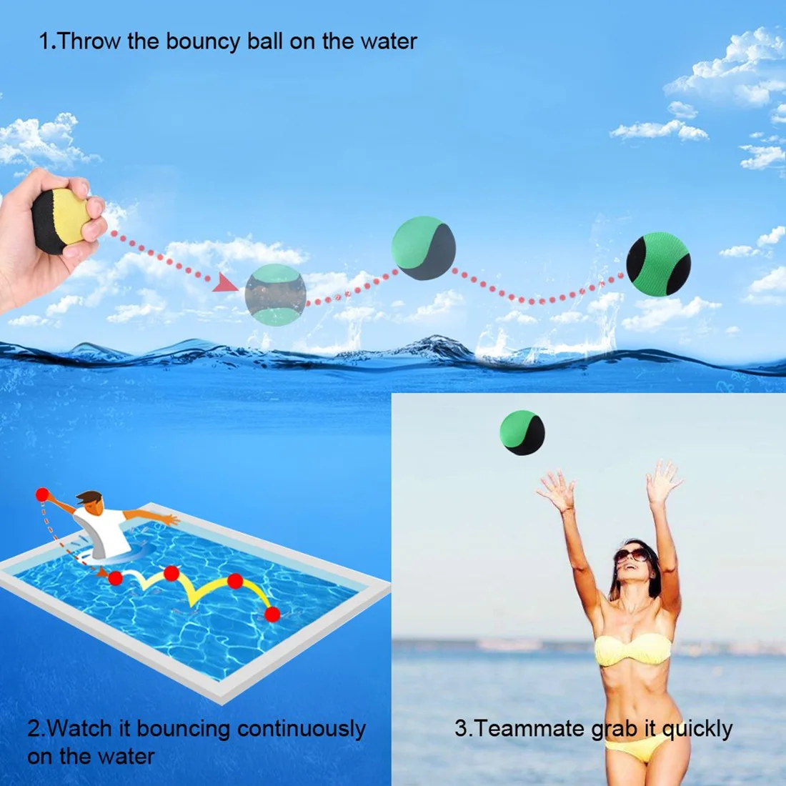 

Beach Ball Skip Outdoor Toys Water Bouncing Ball Pool Play Beach Ball Skips On Water Game Sports Toy ForSwimming Pool Kids Adult