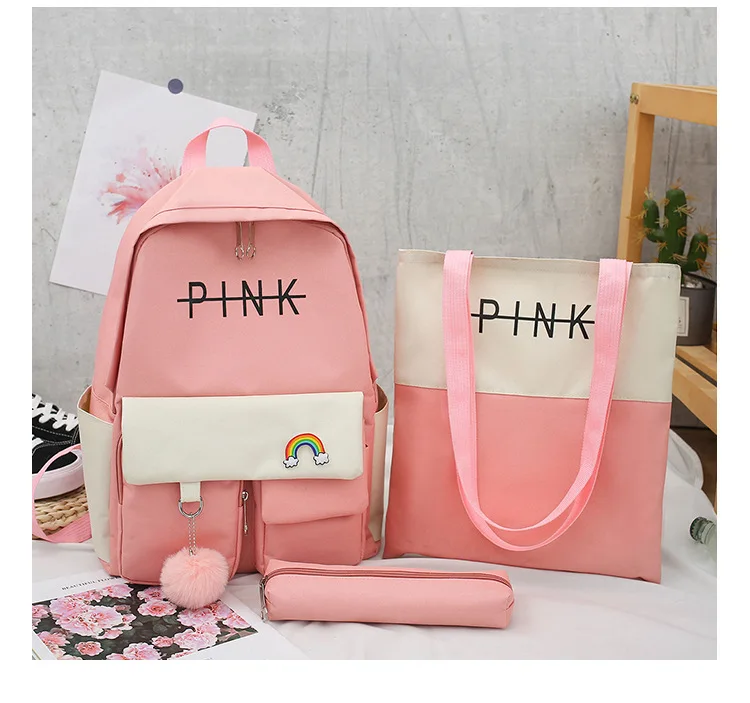 

3 pcs/set Woman Laptop Backpack Ribbons School Backpacks cute cat Schoolbag For Teenagers Girls Student Book Bag Female Satchel
