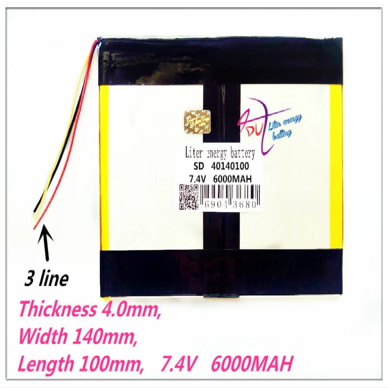 3 линии 40140100 7 4 V 6000mAh 40100140 полимерные перезаряжаемые батареи GPS DVD планшетный