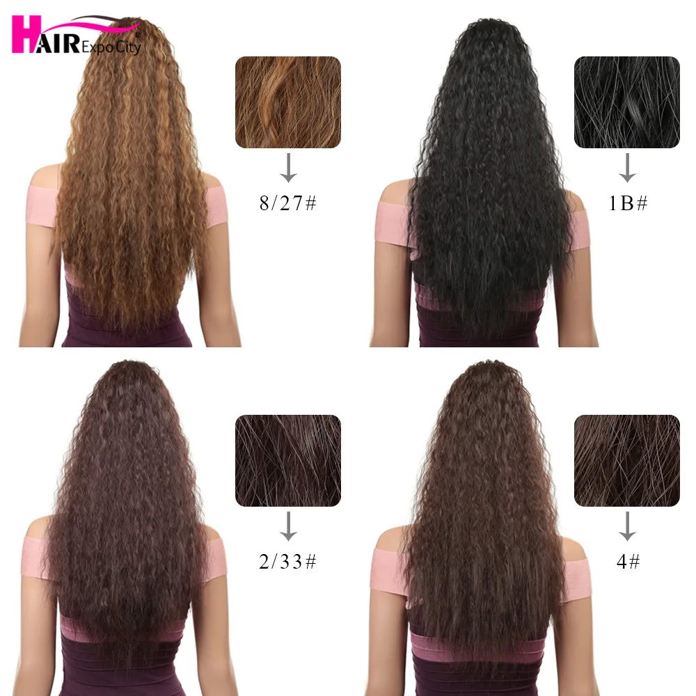 24'' Long Kinky straight Ponytail Synthetic Clip in Hair Extensions Drawstring Afro Ponytail Women's Hairpieces Hair Expo City