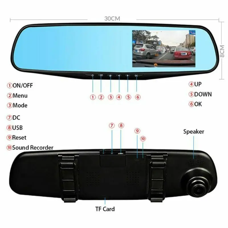 Full 1080P Car DVR Camera Auto 4.3" Rearview Mirror Digital Video Dash Cam Auto