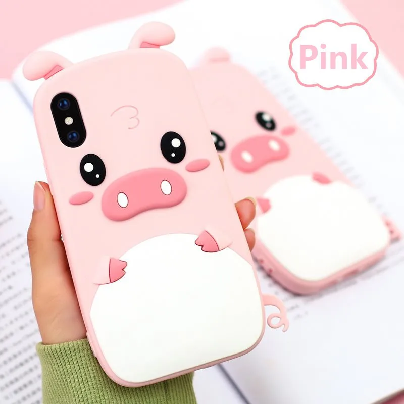 3D Cartoon Pink Pig Soft Silicone Phone Cases for iPhone XS Max XR Cover 4 4S 5 5S 6 6S 7 8 Plus X Samsung Case | Мобильные телефоны