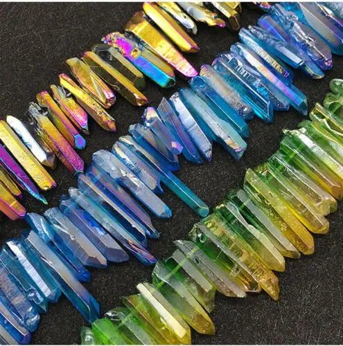

8 Colors 1 String Titanium Aura Quartz Crystal Point Coloured Stones Specimen DIY Materials Stones and Minerals