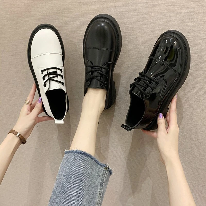 Bemiddelaar oosten Deter Nieuwe Stevige Zwart Lederen Schoenen Vrouw Lace Up Oxfords Schoenen Voor  Vrouwen Schoenen Dames Schoenen Lage Hakken Platform Schoenen Plus size  Flats|Platte damesschoenen| - AliExpress