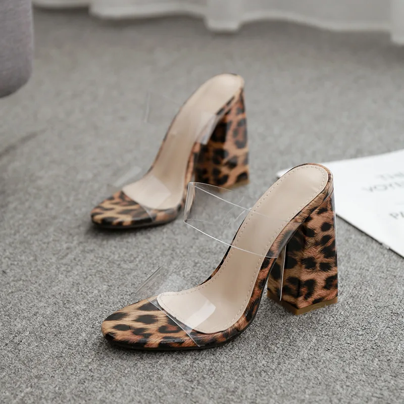 

2020 Europe And America New Style Stiletto Transparent Film-Leopord Pattern Slipper WOMEN'S Sandals