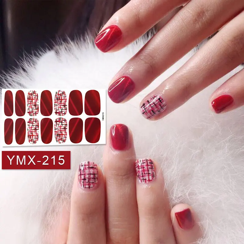 YMX215 Lamemoria, 14 типсов/листов, красивые наклейки для ногтей, блестящее сердце, обертывания для ногтей, многоцветные наклейки для маникюра - Цвет: YMX215