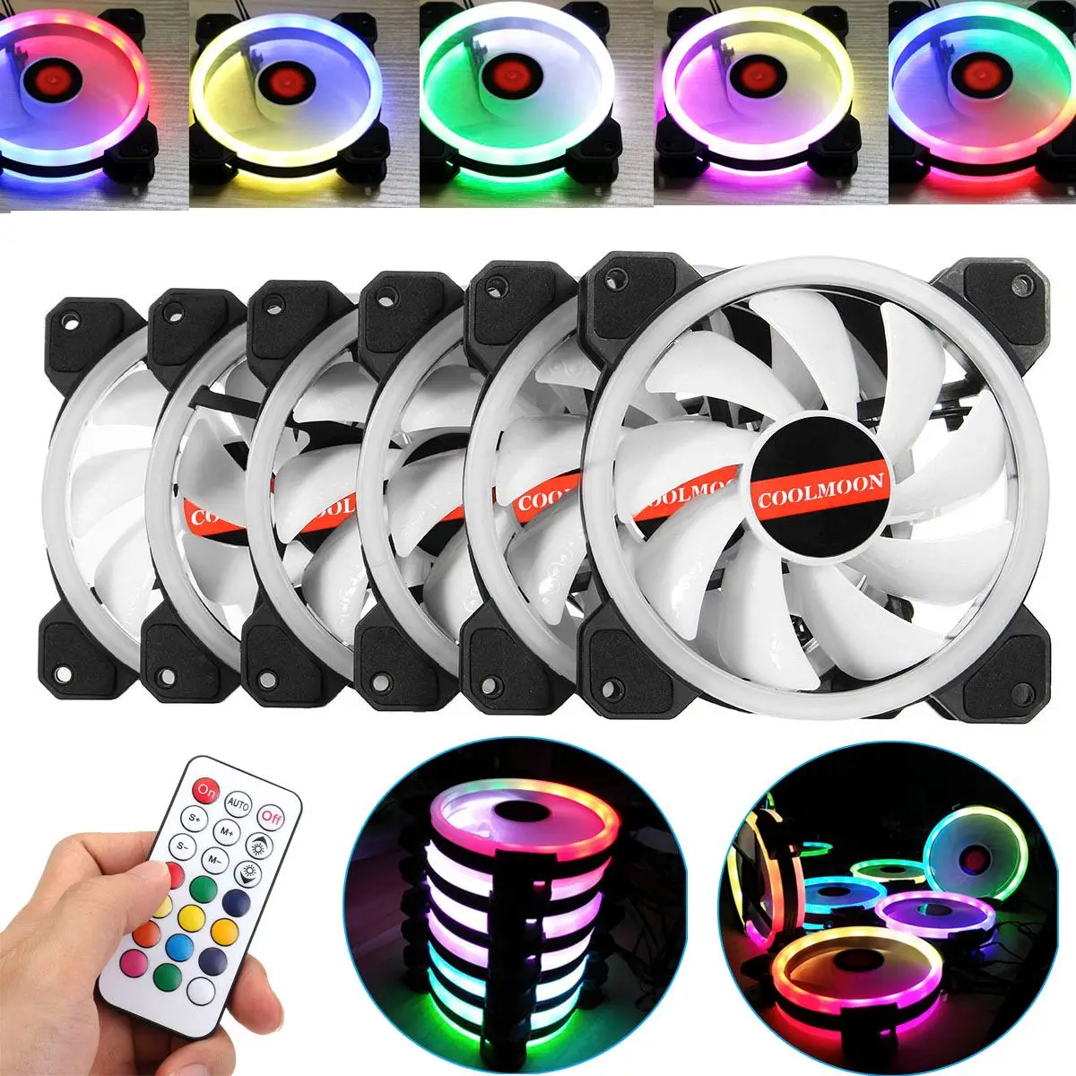 Kaufen 6 stücke Computer Fall PC Lüfter RGB Fan Kühlung Einstellen LED 120mm Ruhig IR Remote Computer Kühler Kühlung RGB Fall Fan Für CPU