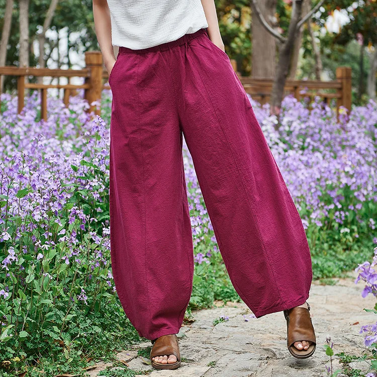 NINI WONDERLAND cotton and linen womens new product National style scrub beautiful womens trousers lantern pants