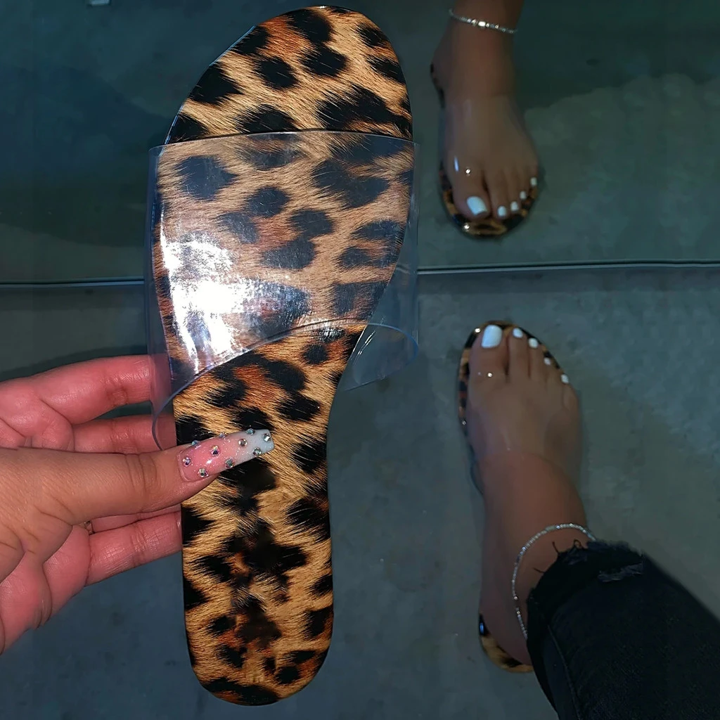 clear leopard slides