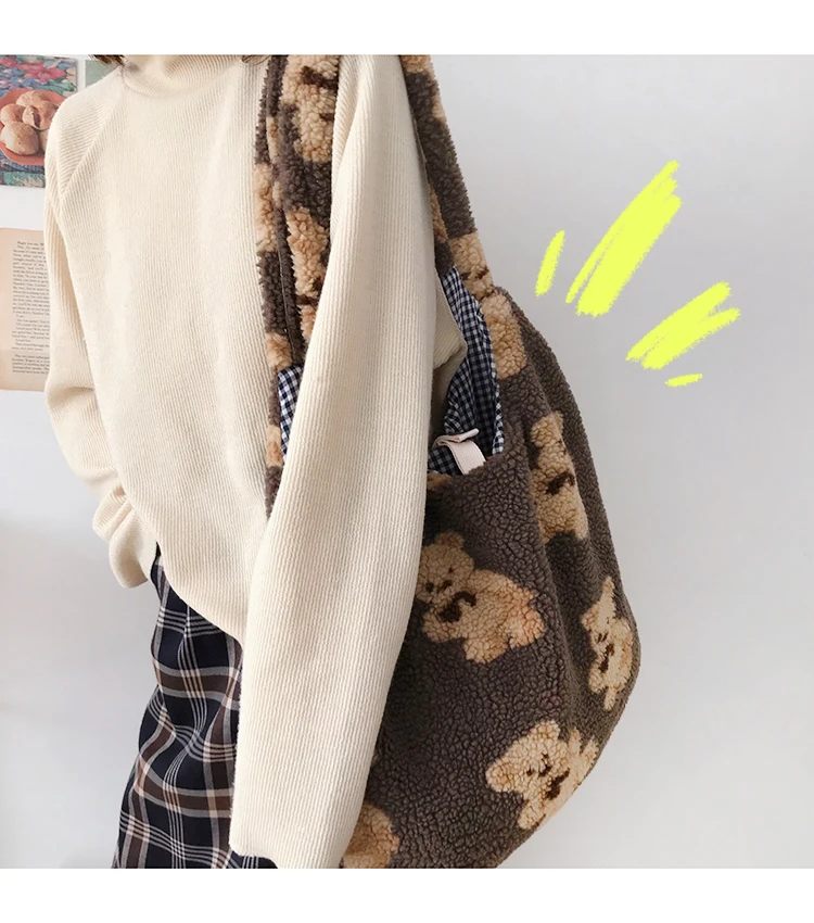 Japanese Style Bear Cute School Bags Girls Large Capacity Single Shoulder Shopping Bag Vest Bags