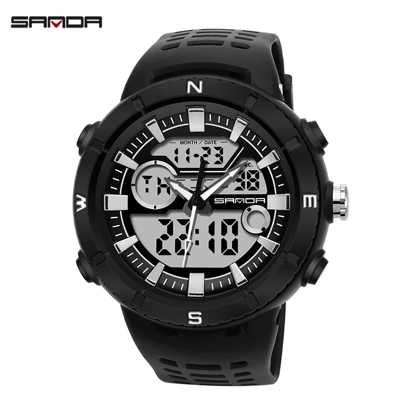 

SANDA 2020 New Fashion Digital Electronic Men Watches Dual Display Digital luminous LED Dive 50m Running Military Watches skyrim