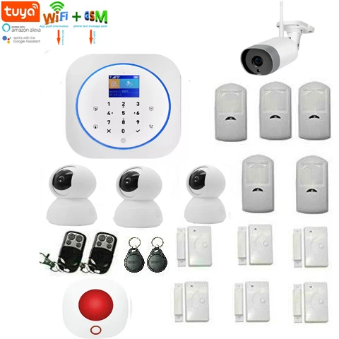 

Touch Panel 433Mhz WIFI GSM SMS Wireless Burglar Home Security Alarm System RFID Card TUYA APP Control Outdoor Indoor IP Camera