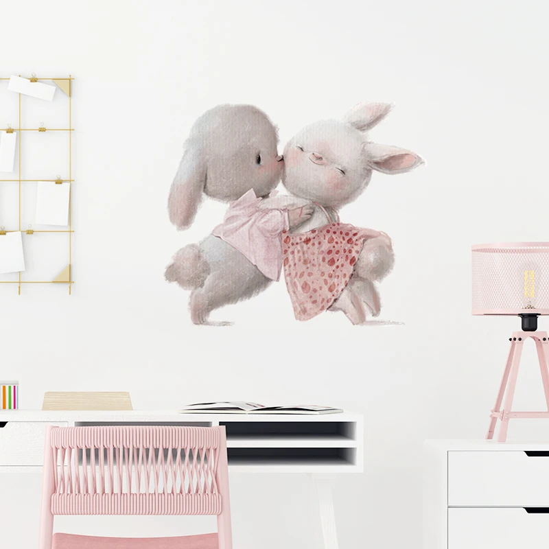 New Style Bunny Happy Family Wall Stickers for Kids Room Baby Nursery Room Wall Decals Home Decor Removable Decor Living Room