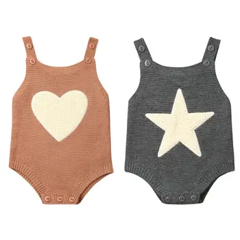 

0-18M Newborn Baby Boy Girl Sleeveless Heart Star Knitted Bodysuit Jumpsuit One Pieces Warm Baby Clothes