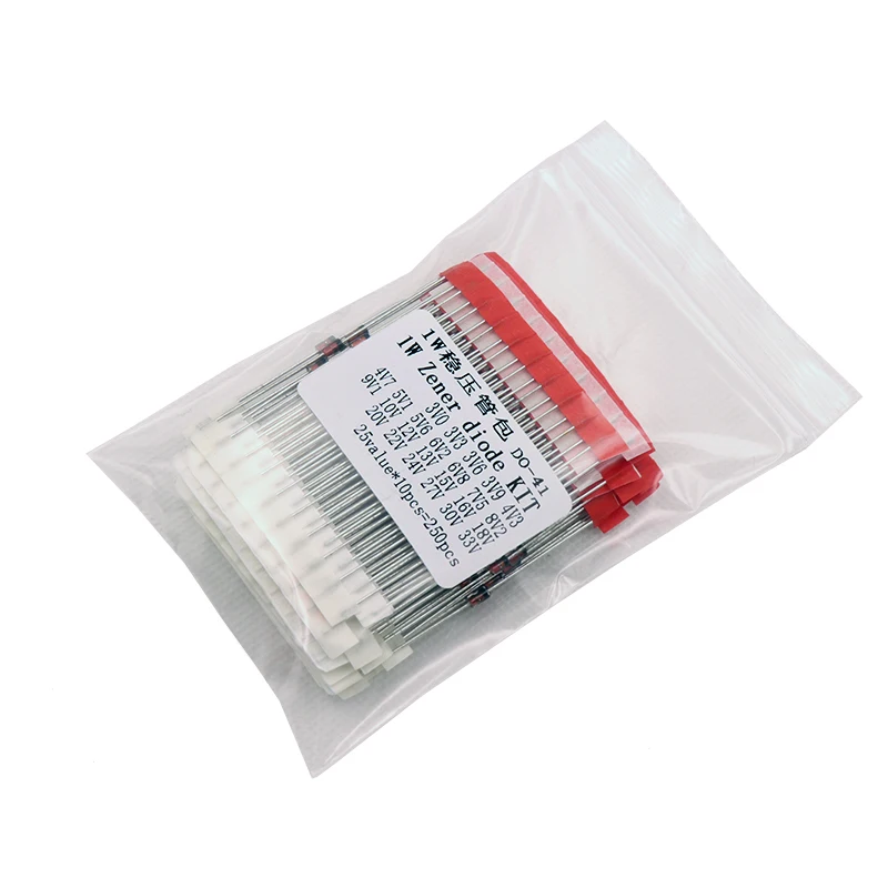 1W   (3V to 33V)   250 Pcs 25 Values 1W  Zener Diode Assorted kit Assortment Set New