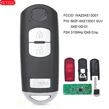 KEYECU inteligentny klucz zdalny 3 przycisk Fob FSK 315MHz ID49 Chip dla Mazda CX-3 CX-5 prędkość 3 FCC: SKE13D01
