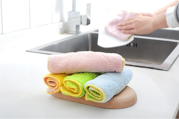 Coral Velvet Double-Sided Ultra-strength Water-Absorbing Cleaning cloth Superfine Fibre Thick Double Layer Oil-free Kitchen Dish