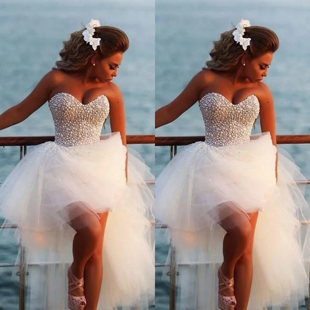 Sexy Kralen Parels Lange Baljurk Hoog Laag Vestido 2018 Strapless Sweetheart Bruidsjurk Lange moeder van de bruid jurken Sexy Kralen Parels Lange Baljurk Hoog Laag Vestido 2018 Strapless Sweetheart Bruidsjurk Lange moeder van de bruid jurken