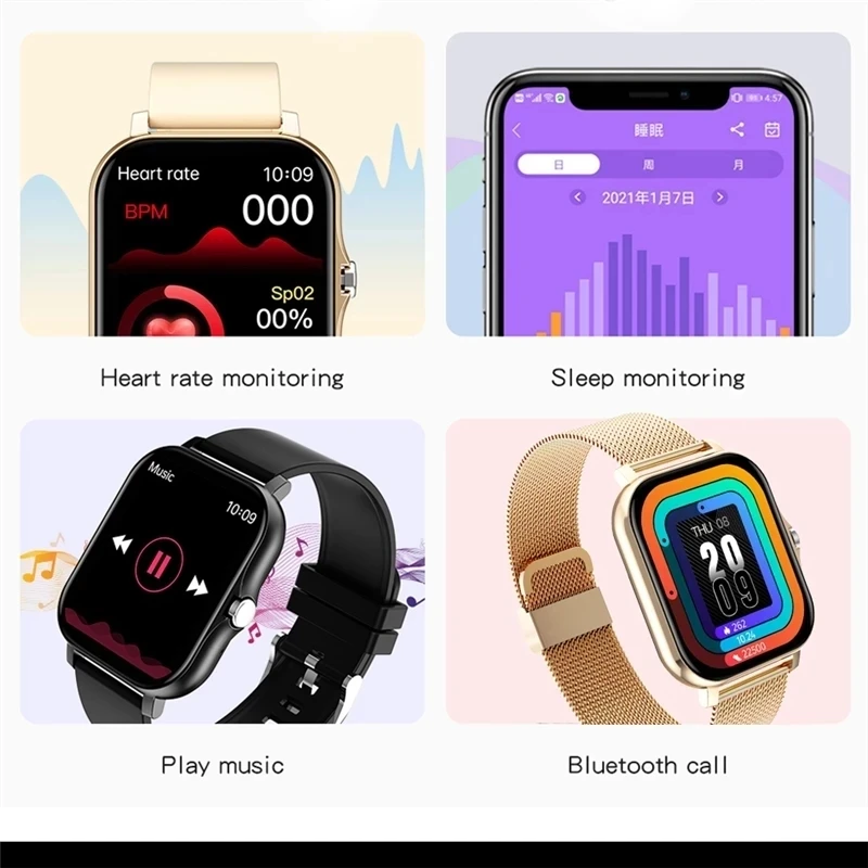 Full Touch Sport Smart Watch Men Women Heart Rate Fitness Tracker Bluetooth call Smartwatch wristwatch GTS 2 P8 plus watch+Box 5