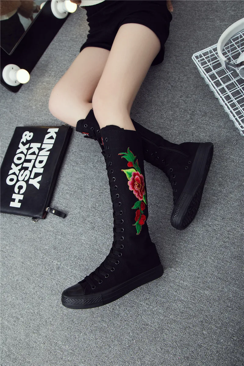 Женские высокие парусиновые ботинки Повседневные на шнуровке молнии удобные