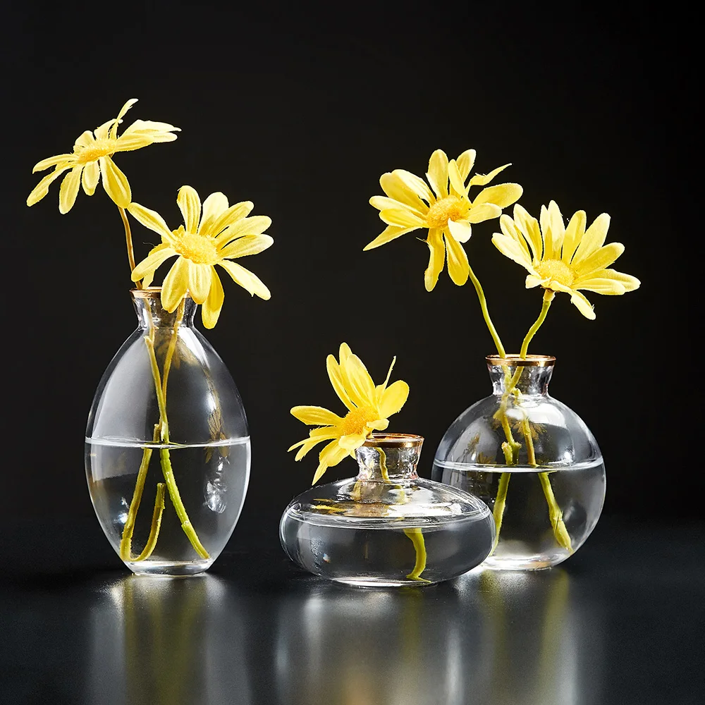 Скандинавская стеклянная ваза для цветов декор гостиной Золотая настольная