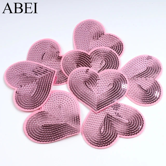 Set of 5 Sequined Heart Iron On Patches - DIY Fabric Decoration Love  Applique