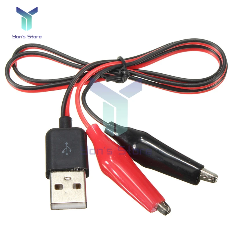 60CM Alligator Test Cilp Metal To USB Male Connector Adapter Crocodile Test Clamp Clip Power Cable Black Red High Quality Clip