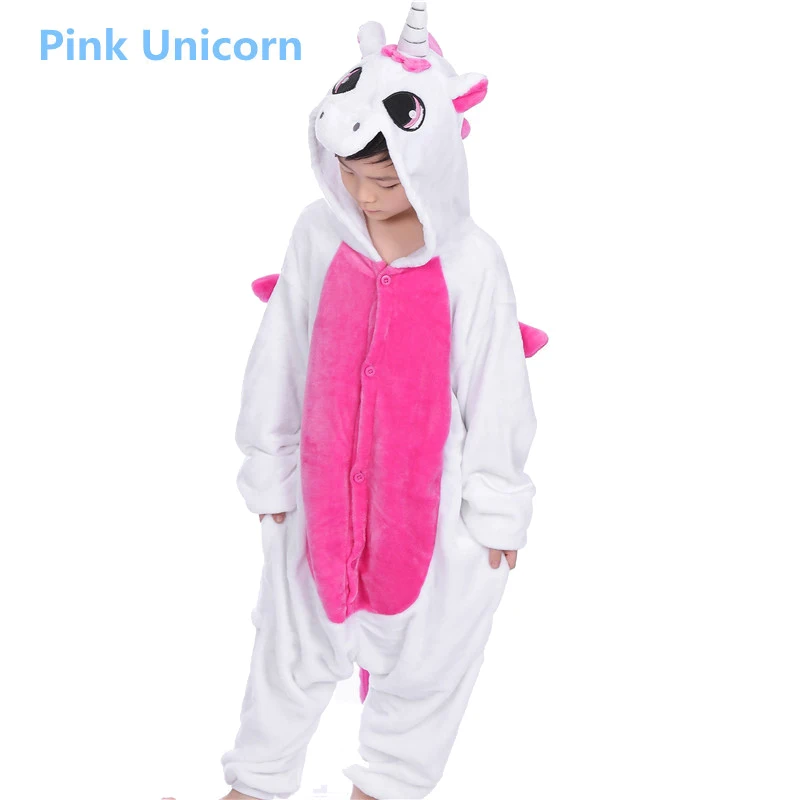 Зимние Детские пижамы для девочек и мальчиков; Детский комбинезон; детский пижамный комплект; одежда для сна с рисунками животных; одежда для сна с вышивкой панды, единорога, кигуруми; Косплей - Цвет: Pink Unicorn