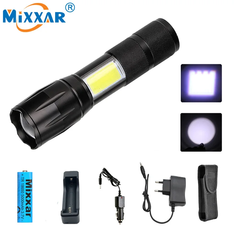 

Dropshipping T6 COB flashlight 6000LM super bright LED zoomable flashlight torch Lamp lantern 18650 Rechargeable camping working