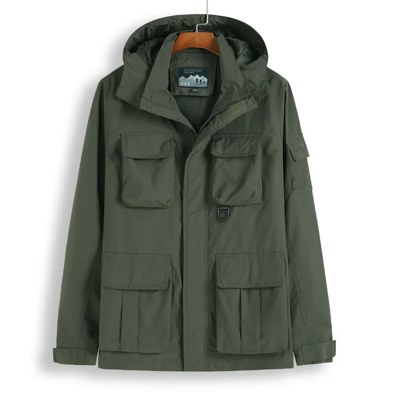 Army green Thin Новая осенне-зимняя мужская модная военная куртка с несколькими карманами, утолщенное тактическое пальто, Мужская Повседневная ветровка, верхняя одежда для мужчин 6XL 7XL - Цвет: Army green Thin