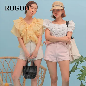 

RUGOD 2020 New Arrivals Blouse Shirt Women Korean Chic Half Sleeve Ruffled Shirts Sweet Gril Blusas Casual Tunic