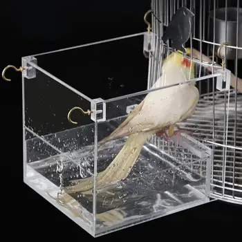

Hanging Bird Bath Cube Bird Bathtub Parrot Bath Shower Box Bowl Cage Wash Space Cleaning Grooming Accessories