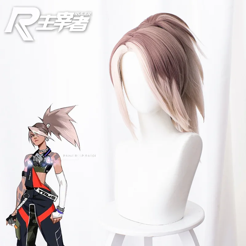 

wig LoL Akali wig Cosplay Wig True Damage Cosplay Brown Mixed Grey Ponytail Halloween Heat Resistant Synthetic Hair