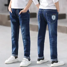 Детская одежда для мальчиков; сезон весна-осень; Новинка года; эластичные джинсы в Корейском стиле для больших мальчиков; повседневные Прямые джинсы для молодых студентов