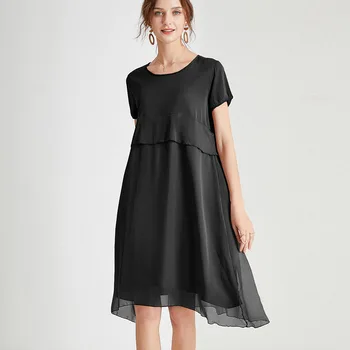 

LANMREM 2020 Large Size Dress Women's Short Sleeve Over Size Mesh Thin Solid Simple Temperament New Summer Fashion AR513