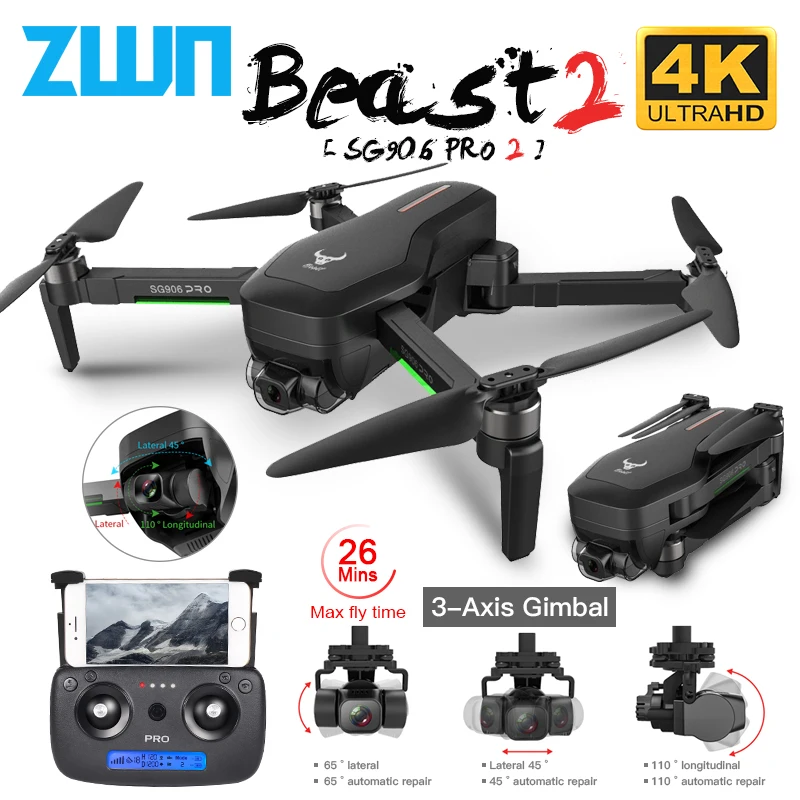US $151.79 Zlrc Sg906 Sg906 Pro 2 Gps Drone With Wifi Fpv 4k Camera ThreeAxis AntiShake Gimbal Brushless Professional Quadcopter Dron
