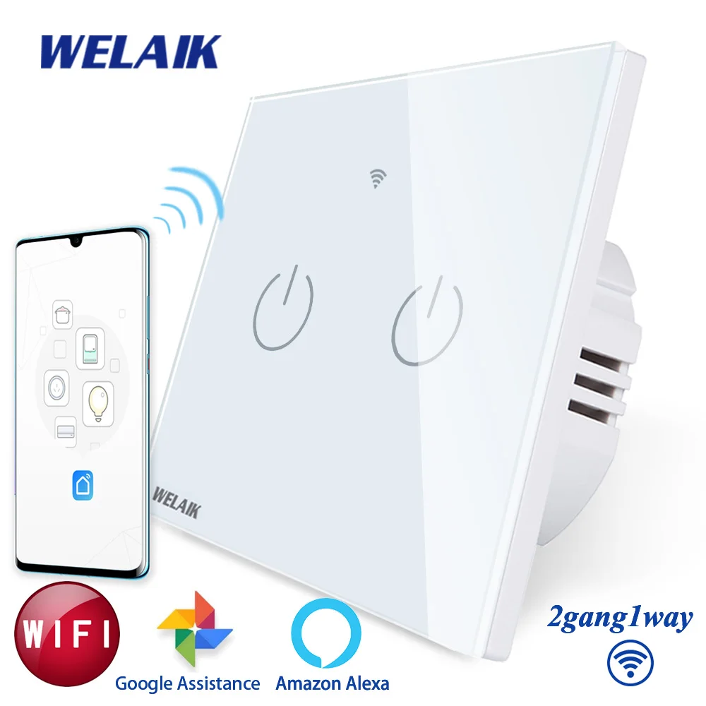

WELAIK UK WIFI-Touch Switch-Crystal Glass-Panel Wall-Intelligent Switch-Light Smart-Switch 2gang-1way B1921CW&WIFI