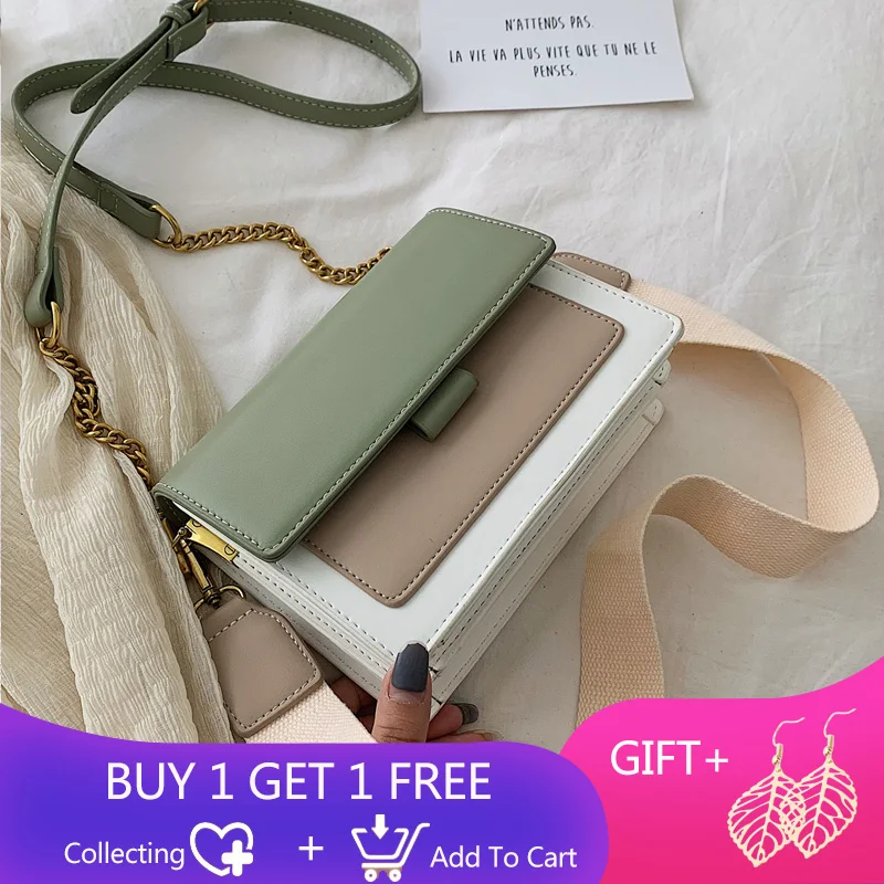

Luxury Bags For Women 2019 Fashion Handbag Contrast color Leather Crossbody Simple Shoulder Messenger Bag Ladies Crossbody Bag