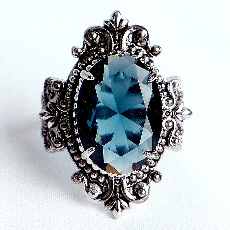 HuiSept Vintage 925 Silver Ring Jewellery Big Oval Shaped Sapphire Gemstones Rings for Male Female Wedding Party Gifts silver ring wedding rings silver rings gemstone ring