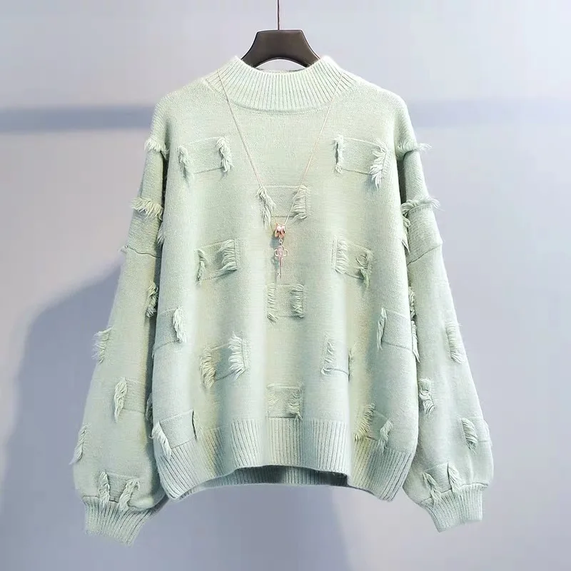 

Mooirue Autumn Winter Tassel Sweater Women Casual Streetwear Round Neck Solid Pullovers Loose Korean Style Women Sweaters
